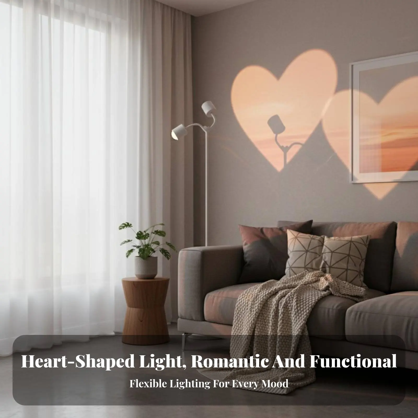 

Heart-Shaped Four-Head Floor Lamp, Sunset Water Ripple Mood Light, Flexible Decor for Studio, Home, Gatherings