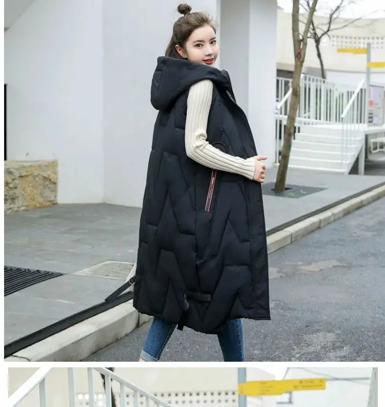 

Women Autumn Winter Hooded Waistcoat Puffer Parkas Long Warm Down Cotton Outwear 2025 Oversized Cotton Vests Sleeveless Coat