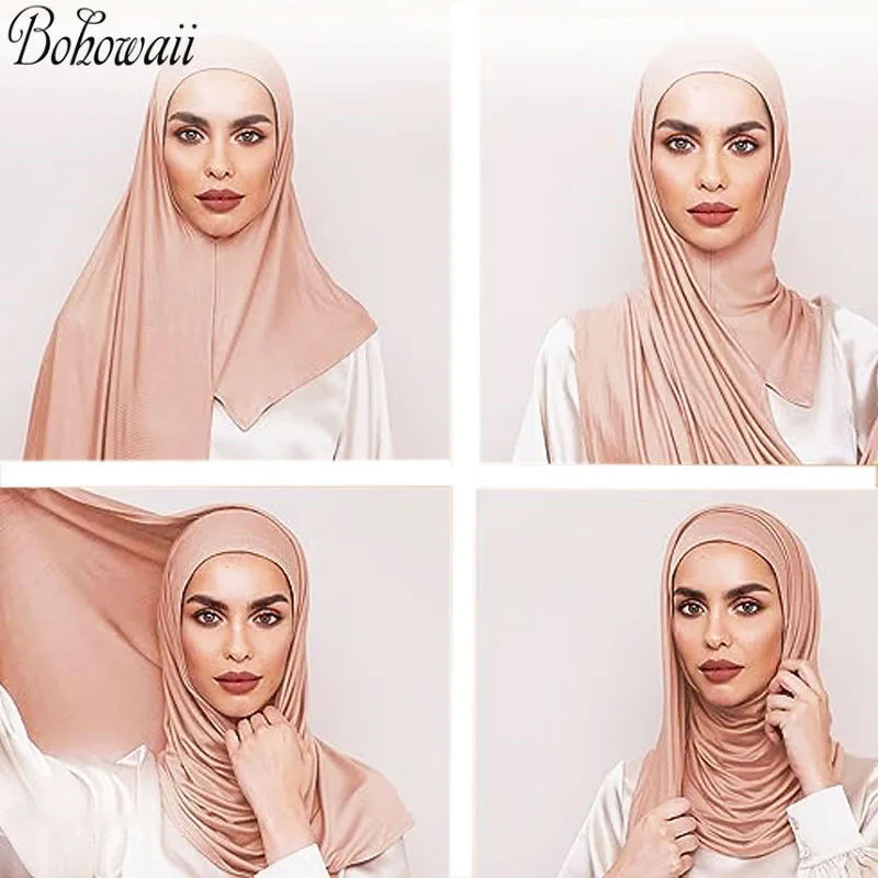 

BOHOWAII Instant Hijab Scarf for Women Muslim Premium Jersey Head Scarf Wrap Soft Turban Breathable Voile Femme Musulmane