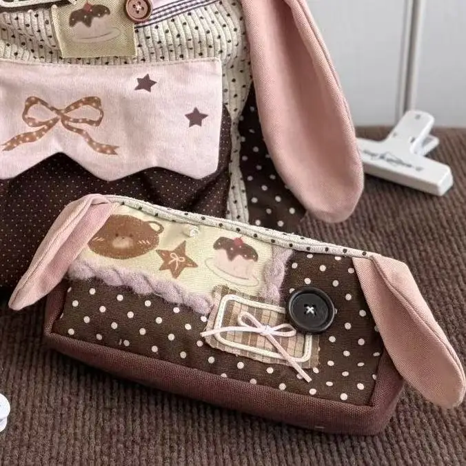 New Kawaii Patchwork Thin Rabbit Ears Pen Bag Cute Student Stationery Storage Bag Ins Student Stationery Pen Bag Cute Gift 2026