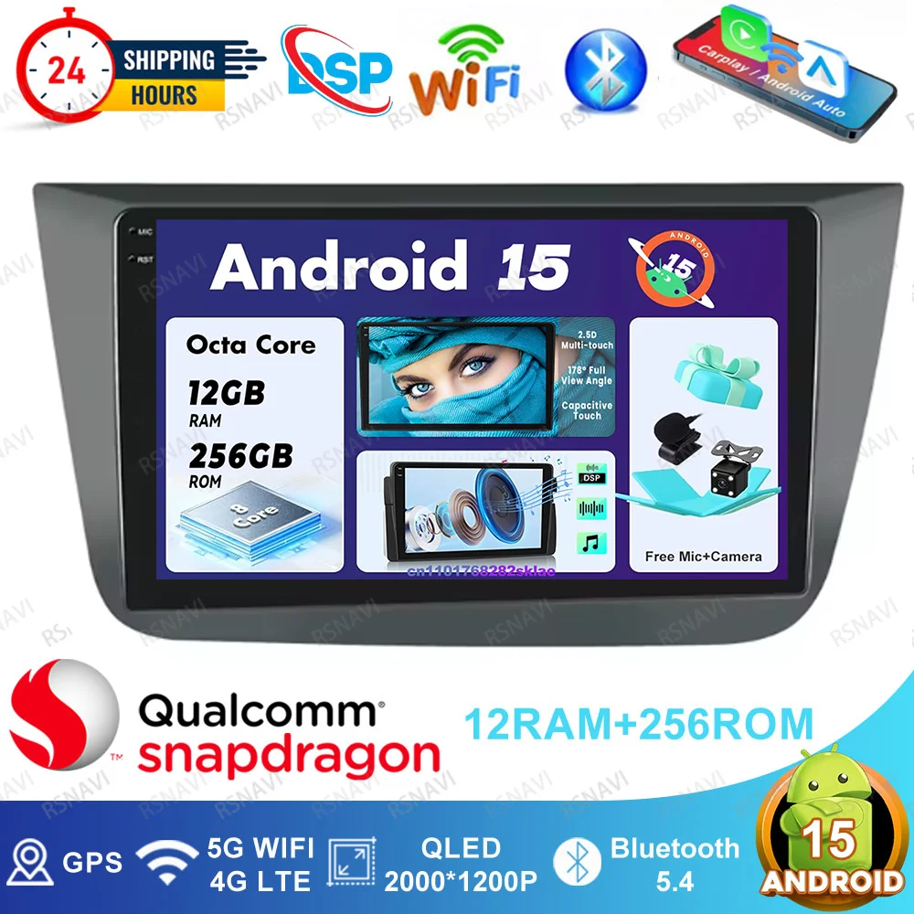Android 15 Car Radio For SEAT Altea XL 2004 2005 2006-2015 Stereo IPS 9/10 Inch AUTO WIFI+4G Autoradio 360 Camera Systems DSP BT