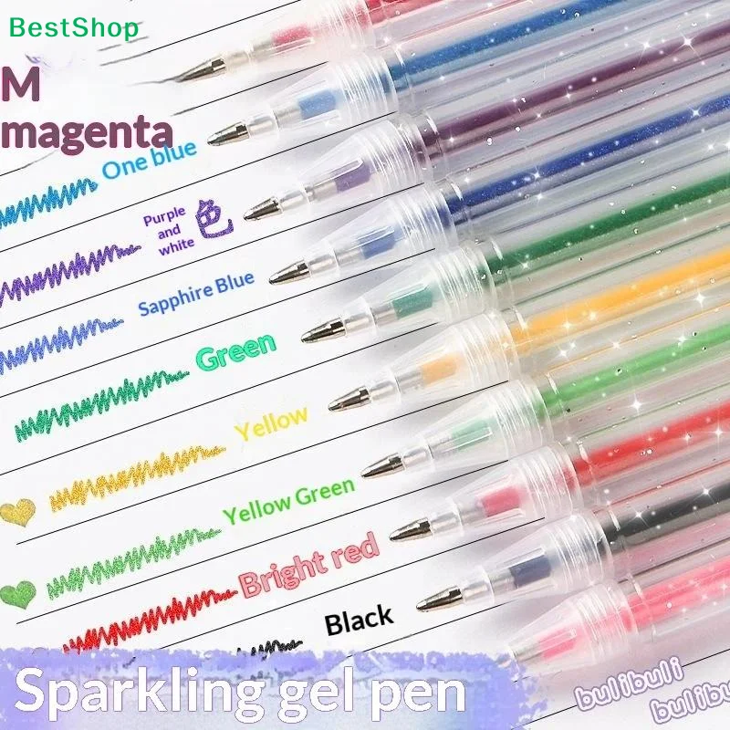 〔P〕8/12/18 Colors Glitter Gel Pen 1.2mm Metal Glitter Color Ballpoint Pen Paper Cardstock Diary Cute Drawing DIY Art
