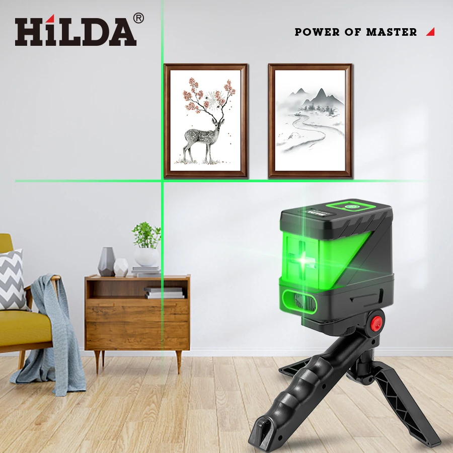 Hilda 2 Lijnen Laser Niveau Zelfnivellerende Groene Stralen Laser Horizontale & Verticale Kruislijn