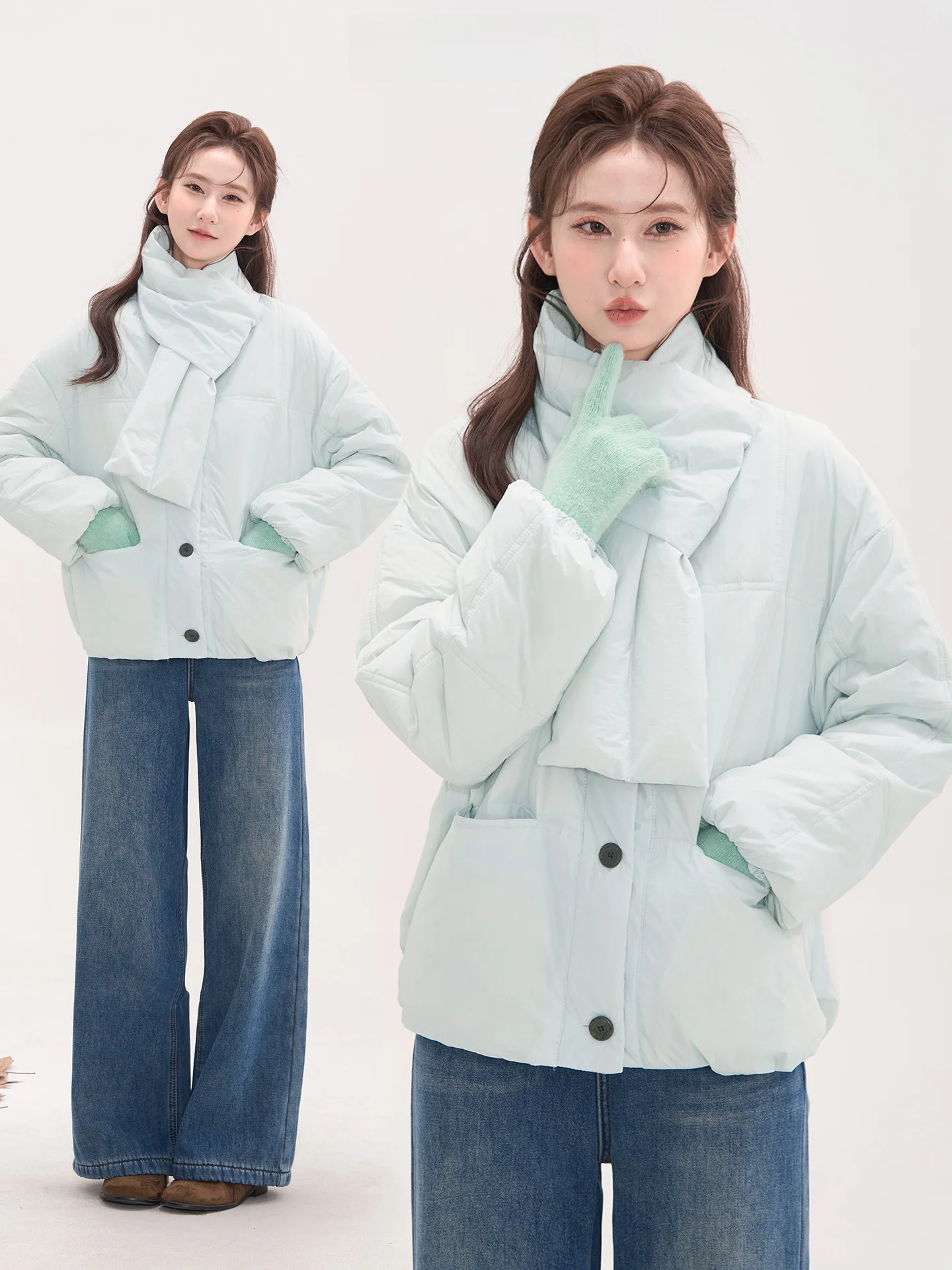 

Heme Du down Jaet Women's round Ne Single Button Warmth Outerwear Winter Faionable Casual Sle Pure Color Coat