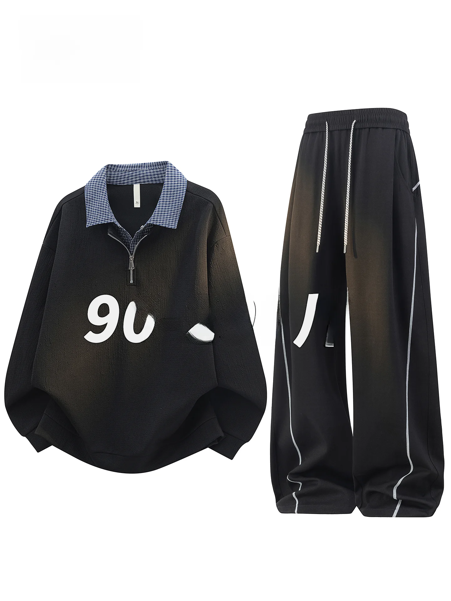 

MoChao Large Size f Zip Casual Set Men's New Spring Autumn Fake Two-Piece Sweatirt Loose Slimming Fat Casual Two-Piece Set