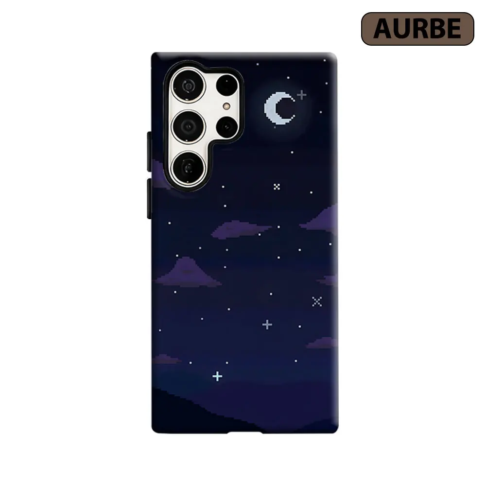 Pixel Night Sky Phone Case For Samsung Galaxy S26 S25 S24 S23 Ultra Plus HD Hard Double Layer Film Cover