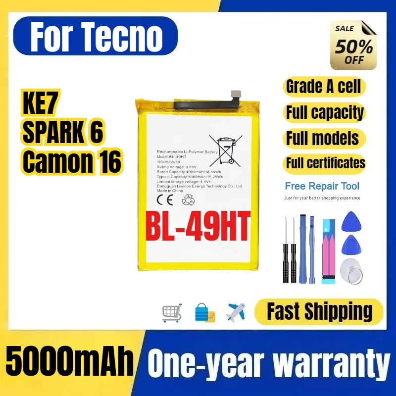 BL-49HT  for Tecno KE7/SPARK 6/Camon16 Phone Battery High Quality High Capacity Replacement Bateria Grade A Cell with Tools