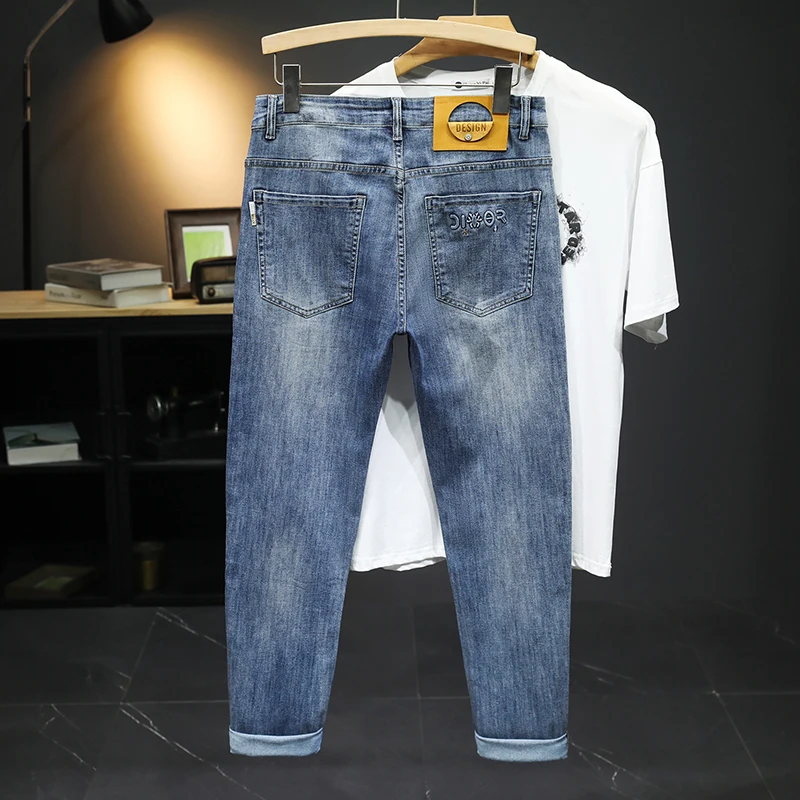 Jeans lavado de alta qualidade masculino, calças elásticas, macio e fino, tendência de conforto, novo, verão, 2024