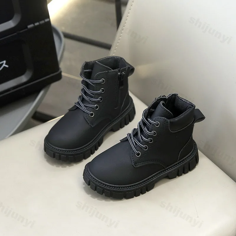 Children Leather Boots Kids Ankle Boots Non-slip Side Zipper Soild Color 2026 Autumn New Boys Girls Short Boots Comfortable