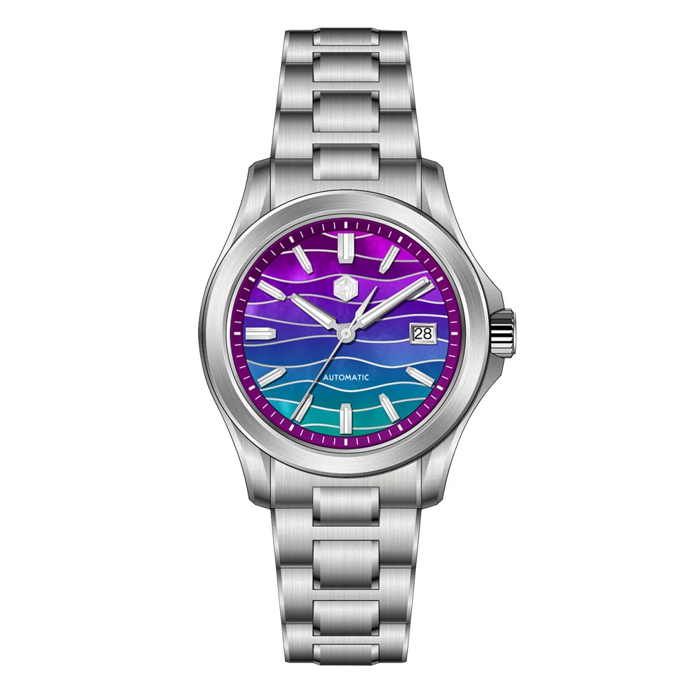 San Martin officiële 39 mm Guilloche MOP-wijzerplaat Gada-horloge Miyota 9015 luxe automatische mechanische herenhorloges 10 ATM reloj SN0150