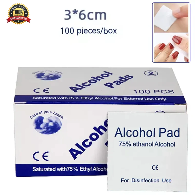 وسادات قطنية كحولية يمكن التخلص منها ومريحة لتنظيف شاشات الهاتف المحمول والتطهير والعناية بالجروح وممسحة الكحول