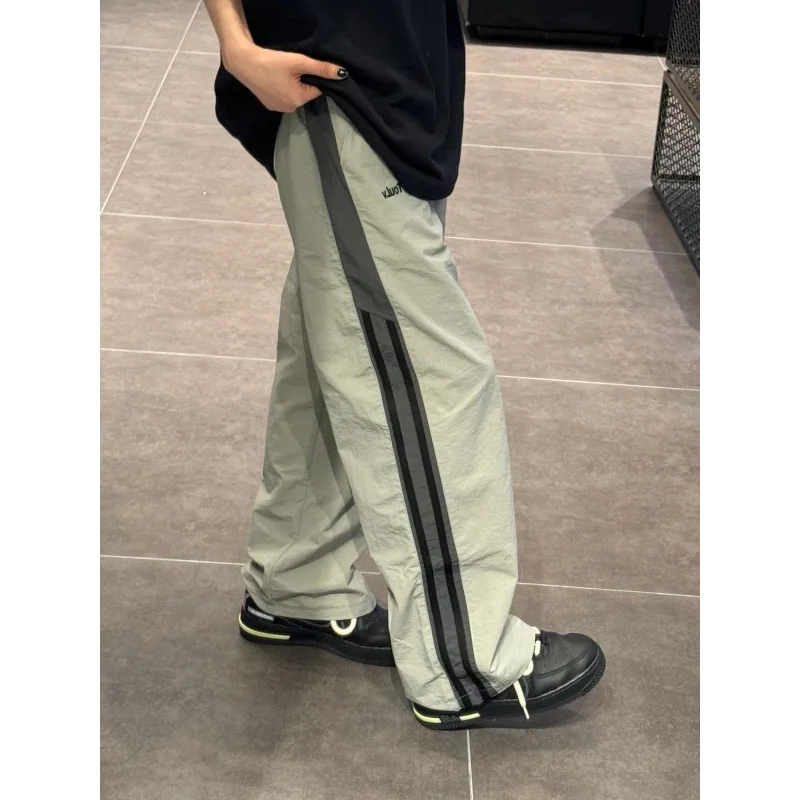 QWEEK Oversized Harajuku Striped Pants Baggy Casual Wide Leg Korean Fashion Thin Trousers America Style High Waist Loose Summer