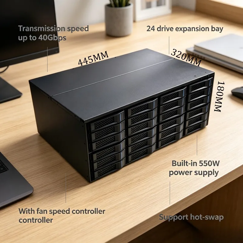 Metal M424 4U can cabinet 24 disk position 12G high speed storage expansion cabinet black skirt NAS built-in power supply
