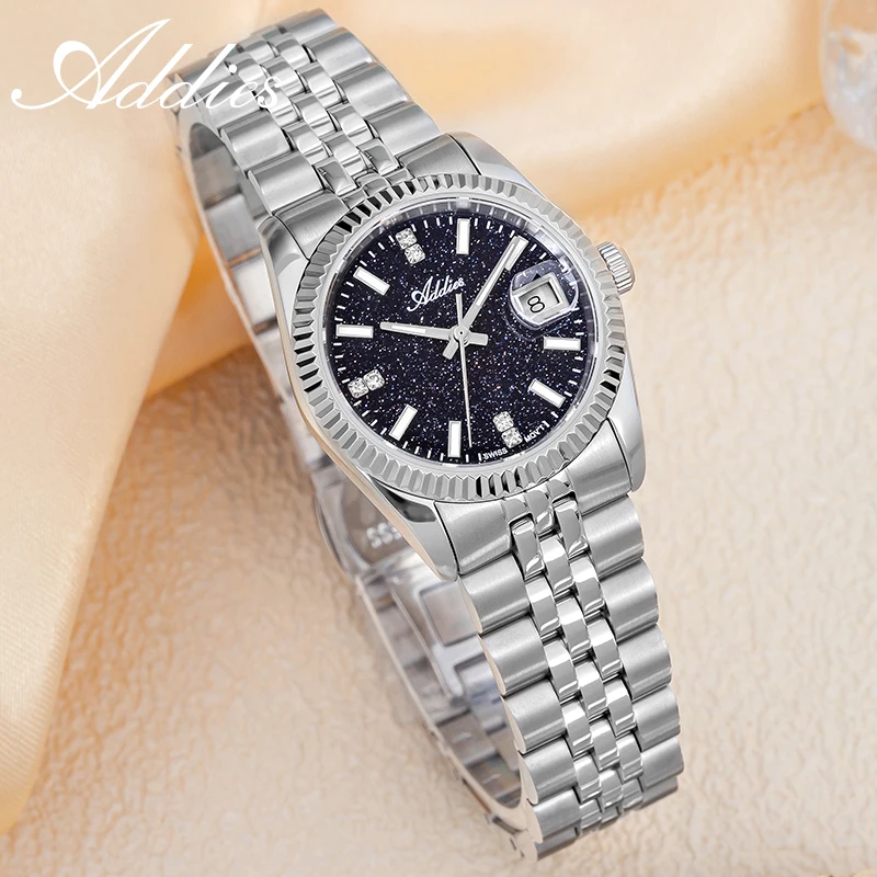 ADDIES Women's Luxury Business Quartz Watch 28mm Sapphire Crystal 316L Stainless Steel Swiss 585 Movement 50M Waterproof Watches