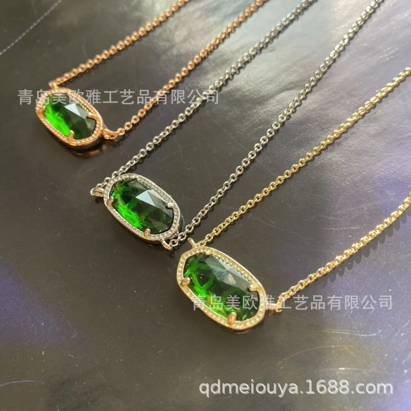 

New Original Order Foreign Trade Simple Temperament Grass Green Glass Necklace Fashionable Collarbone Chain