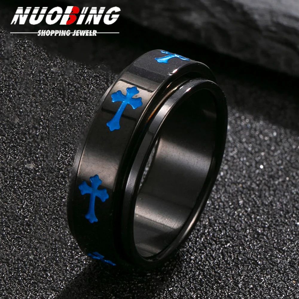 

Retro Cross Jesus Stainless Steel Ring For Men Punk Gothic Christian Accessories Jewelry Gift Rotatable Decompression