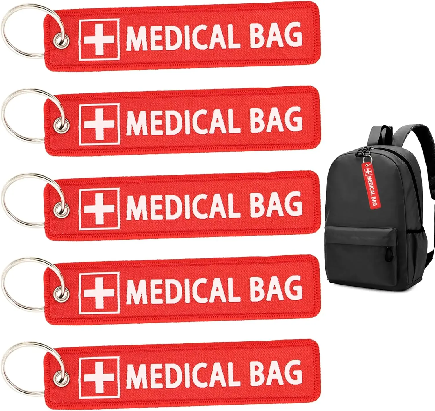 5PCS Keychain Medical Bag Text Key Chain For Motorcycles and Cars Backpack Tag New Embroidery Fashion Key Fobs