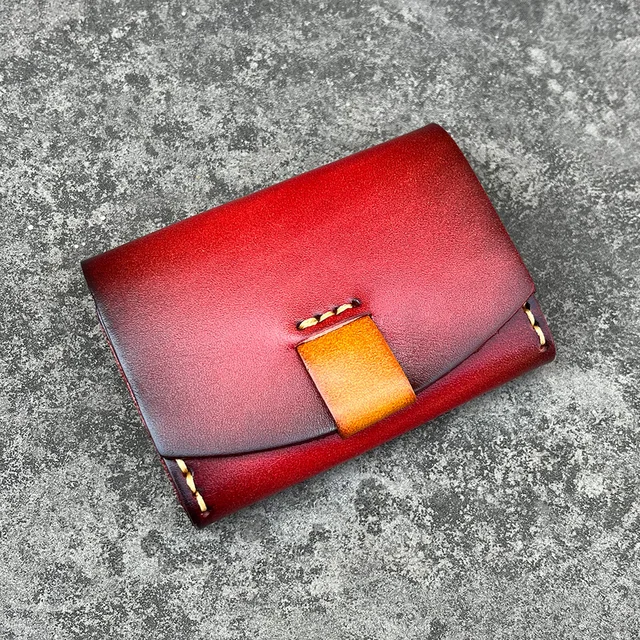 Ręcznie szyty garbowany skórzany portfel na karty kredytowe Mężczyźni i kobiety Retro portfel na karty identyfikacyjne Carte Porte Minimalistyczny portfel na karty kredytowe