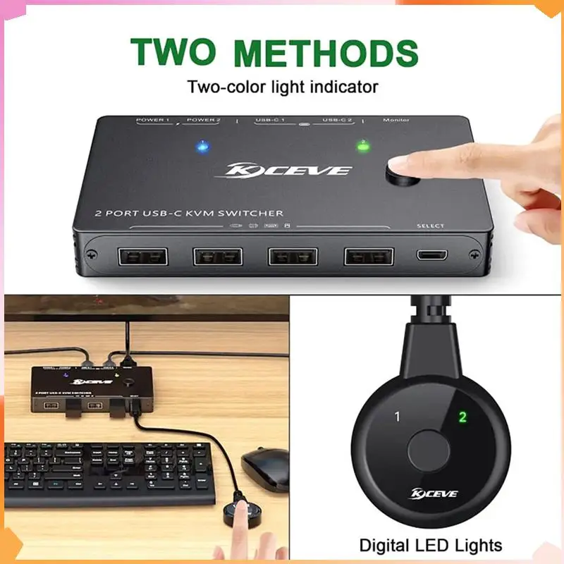 

B94A Kceve USB-C/USB-C) KVM 4K Switch 2 In 1 Out ABS Supports PD Charging 2 Computers Share Keyboard, Mouse, Printer And Monitor