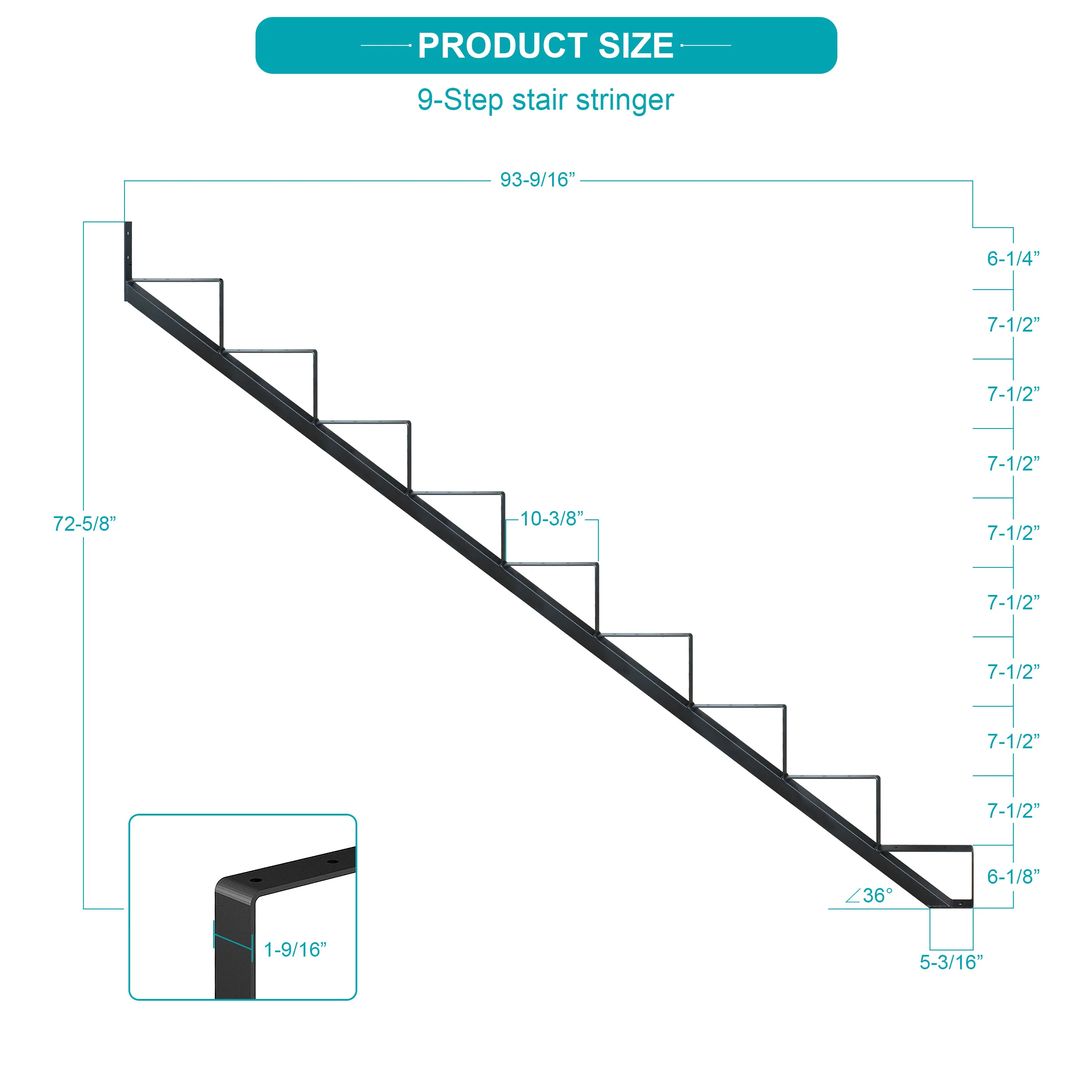CCBOYAHARDWARE Escalón Metálico de 9 Peldaños, Escalón de Metal con Orificios Preperforados para Altura de Plataforma de 73 Pulgadas, Escalones Exteriores Resistentes a la Corrosión, Carga Máxima 500 lb, 2 Piezas
