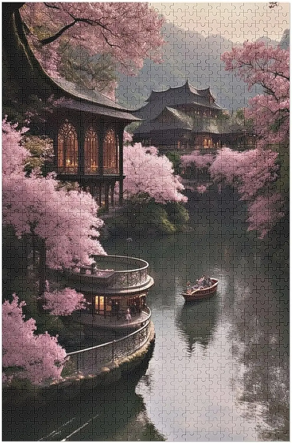 

1000/500/300 Pcs Courtyard on The Lake Jigsaw Wooden Puzzle Challenging Family Activity Games for Gameroom Bedroom Livingroom
