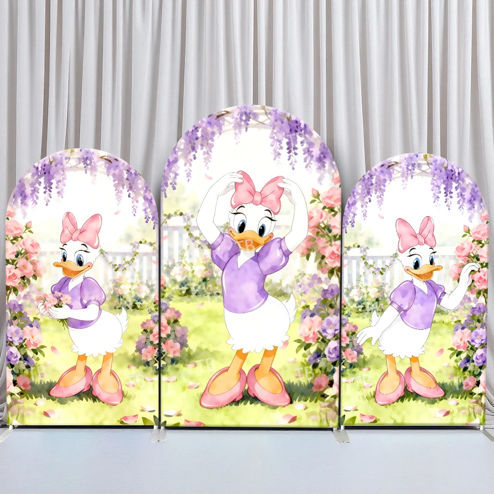 

TB Daisy Duck Arch Backdrop Cover Wisteria Flower Baby Shower Girls Birthday Party Decor Photo Background Props Elastic Fabric
