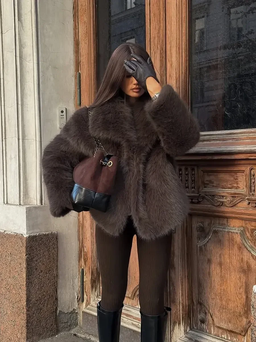 OFTBUY Fur Coat Eco-friendly Oversize Turn Down Collar Fluffy Fur Jacket Women Vintage Faux Fur Jacket Coats Winter Clothes
