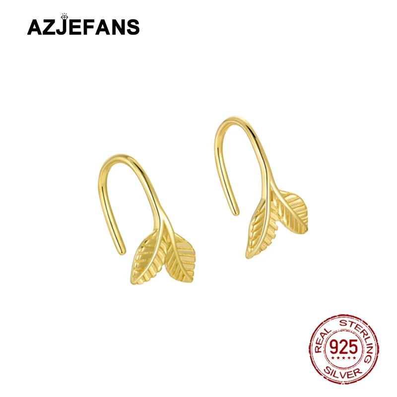 

AZJEFANS 925 Sterling Silver Dainty Leave Stud Earrings Fine Jewelry