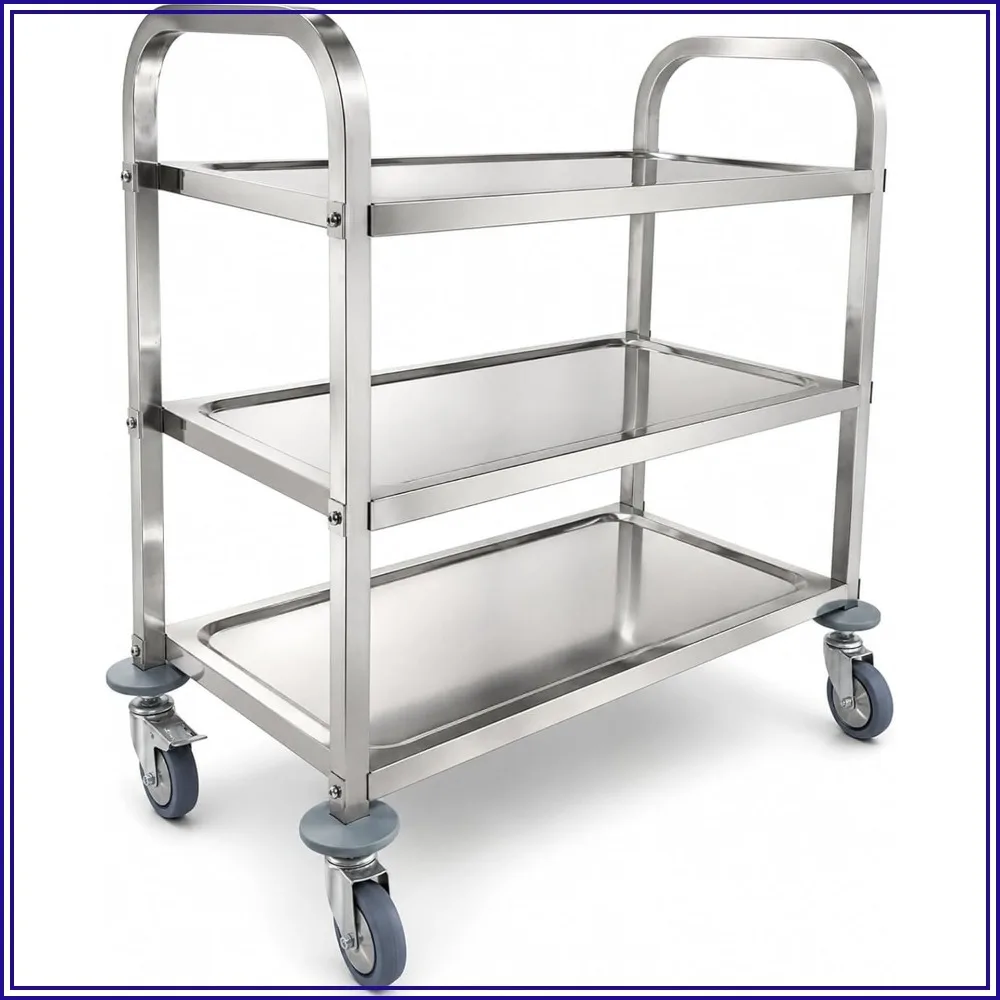 Stainless Steel Serving Trolley 3 Tier Utility Cart with Lockable Wheels for Restaurant Hotel Lab