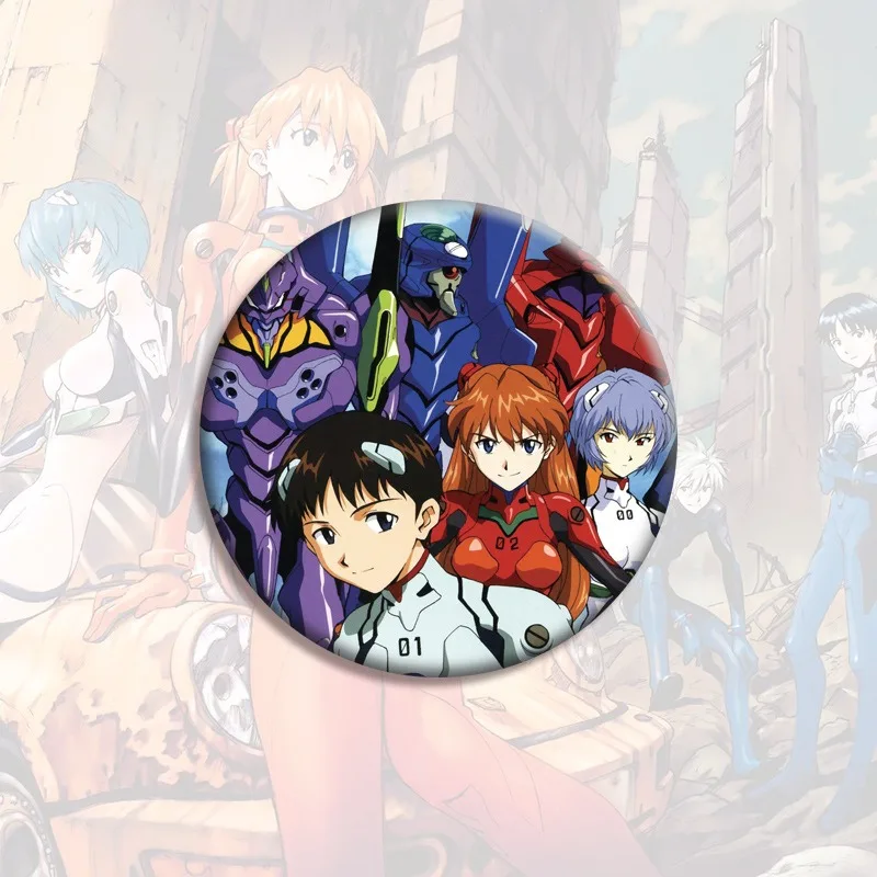 58MM Neon Cute Genesis Classic Evangelion Anime Peripheral Gift Fine Sand Texture Double Flash Holographic Anime Badge Gift view 3