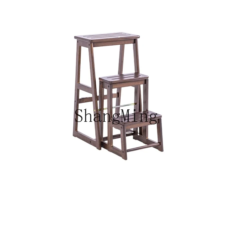 

ZYY solid wood three-story ladder stool dual-purpose folding ladder household wooden ladder indoor