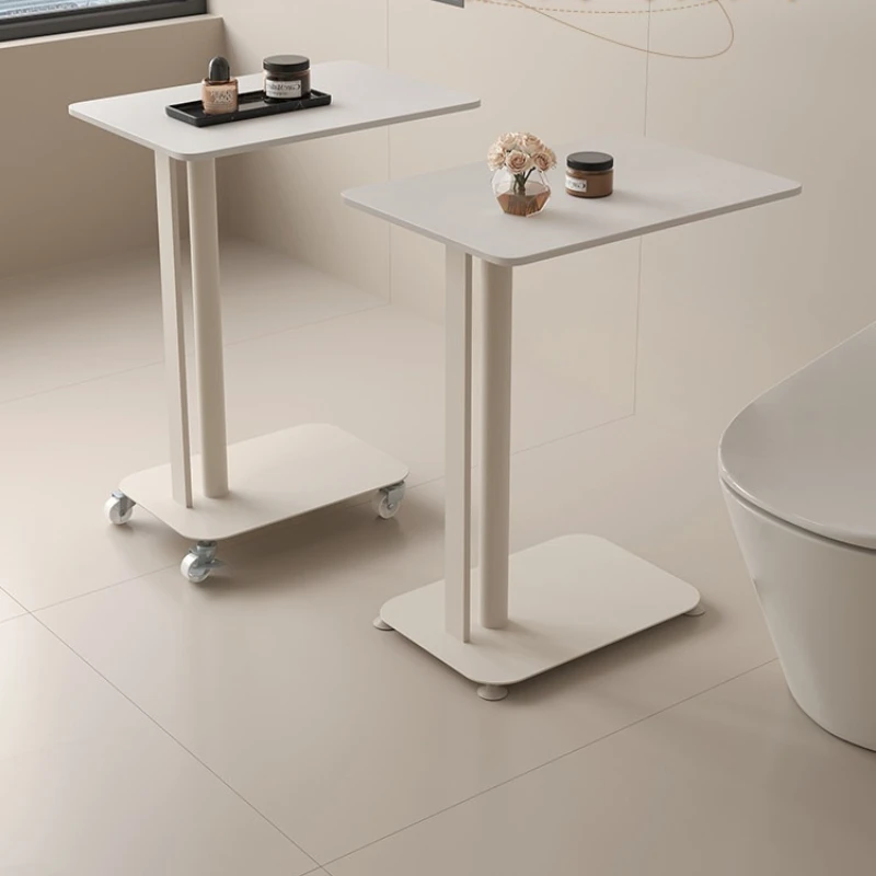 Cream Style Carbon Steel Table Multi Purpose Bathroom Storage Rack Floor Standing Organizer Movable Narrow Shelf for Toilet