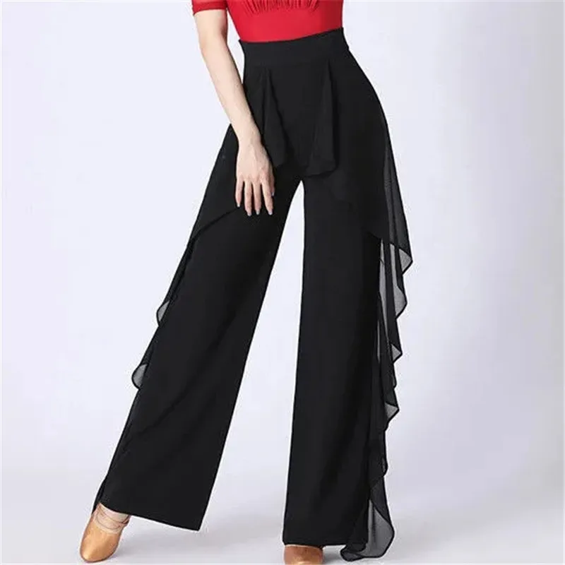 Dance Wide Leg Pants Women\'s High Waist Pants Lotus Leaf Side Wild Dangling Feel Training Pants 2022 New Dance Female pants