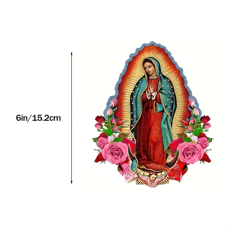 Our Lady of Guadalupe with Roses 2D Flat Vinyl Sticker, Waterproof Religious Decal for Car, Laptop & Water Bottle