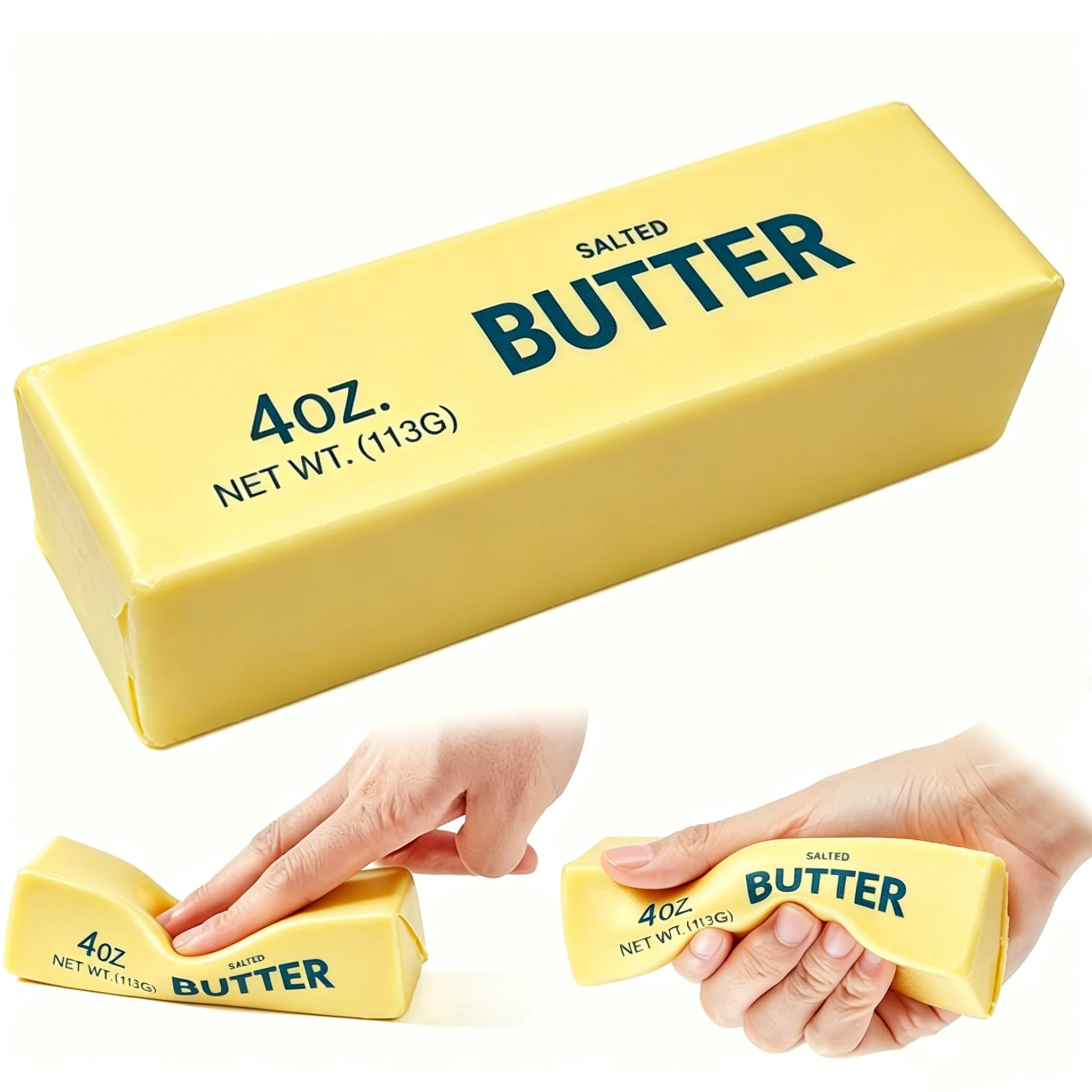 Neuer Weicher Langsam Zurückfedernder Butter-Stick Realistisches Silikon-Quetsch-Stressabbau-Gadget Schreibtisch-Büro-Accessoire Lustiges Anti-Angst-Geschenk