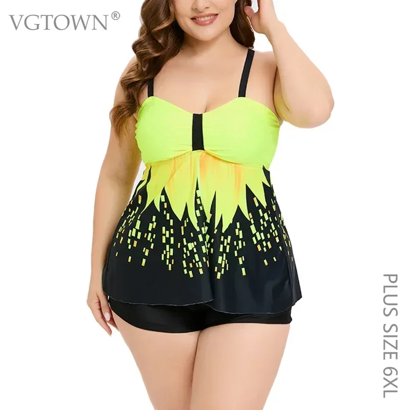 Plus Size 10XL Women Swimsuit 2-piece Suits Large Size Tankini Swimwear Swimming Beachwear Bathing Suit High Waist Bikini Set