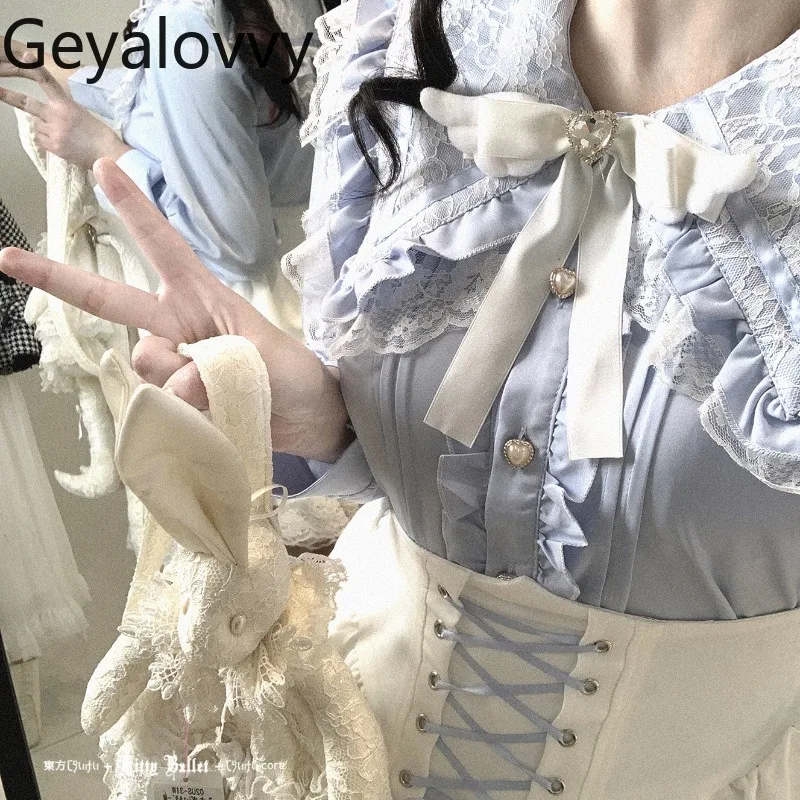 

Оригинальный шифоновый топ с открытыми плечами и рюшами с длинными рукавами, весенне-осенняя новая универсальная однобортная рубашка для милых девочек