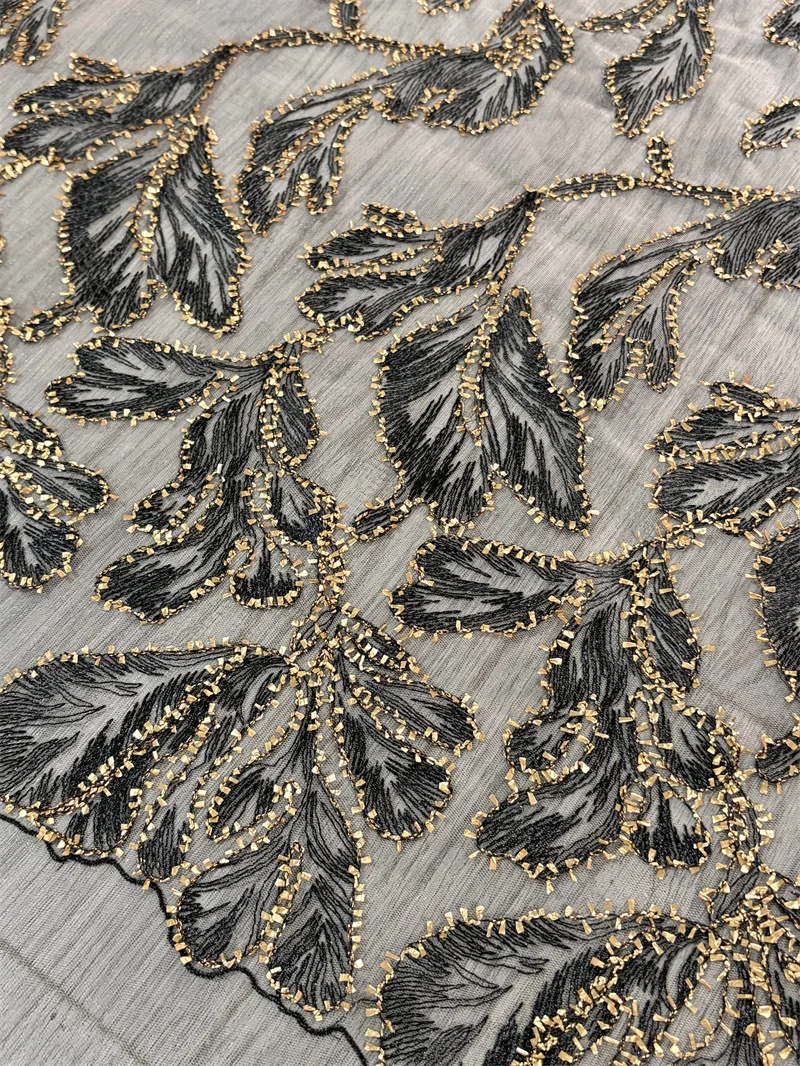 

New gold-thread sparkling mesh embroidery single-edge positioned thin tulle skirt fabric for dresses, DIY sewing materials