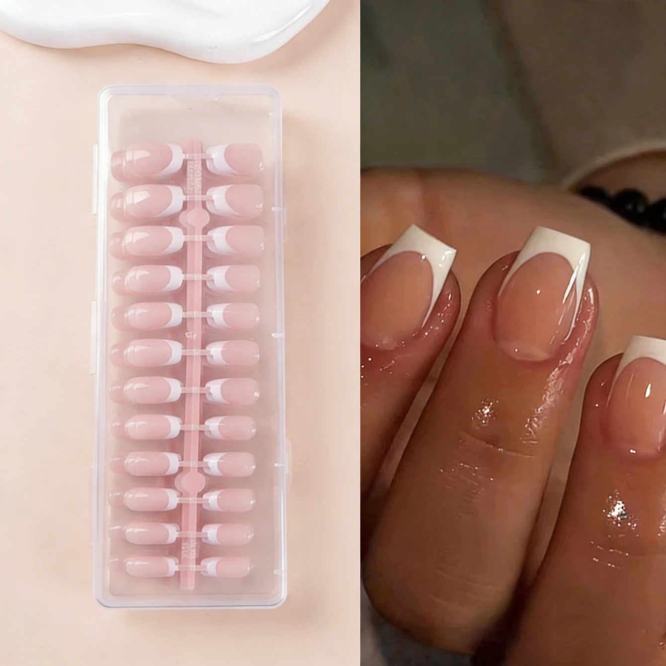 120pcs French Pointed Nail Stickers White French Edge Acrylic Fake Nails Reusable Coffin Shaped Fake Nails Suitable For Daily