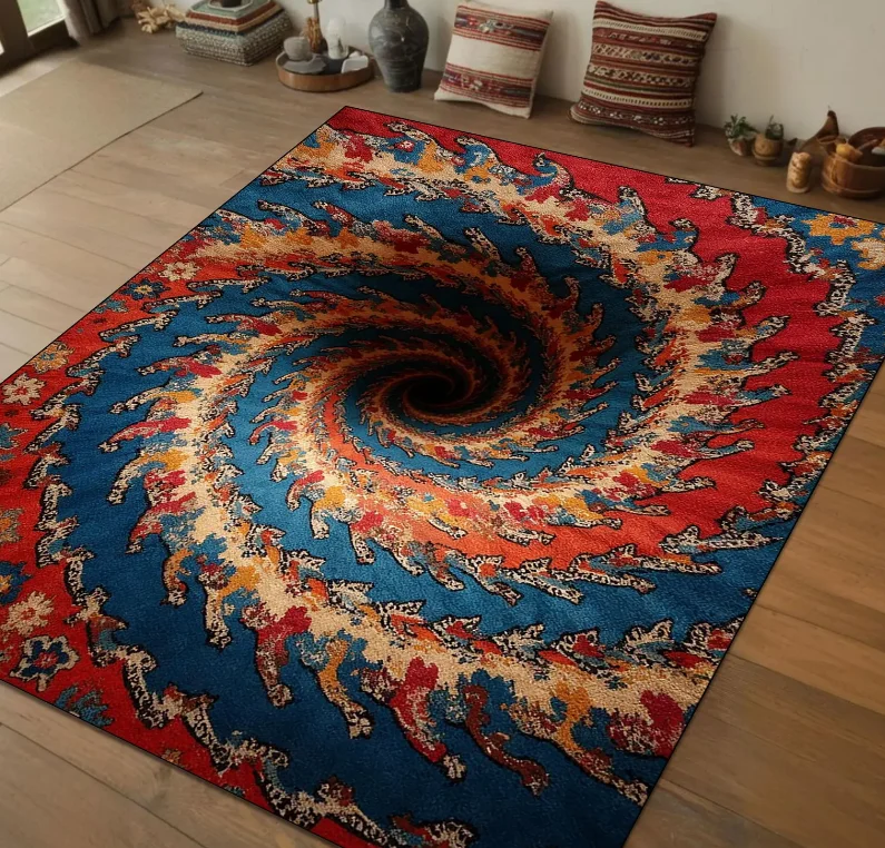 Tapis à motif vortex hypnotique, tapis à illusion optique, style déco optique fascinant, salon et chambre à coucher, design tourbillonnant unique