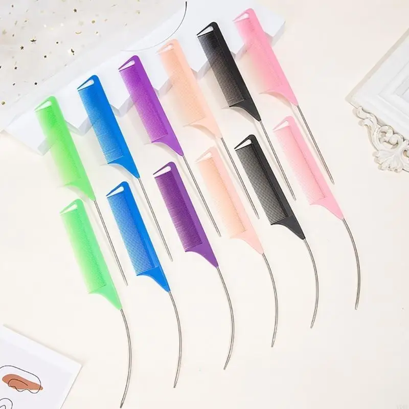 Pente alfinete curvo penteado fibra carbono pente aço longo para penteados qualidade salão