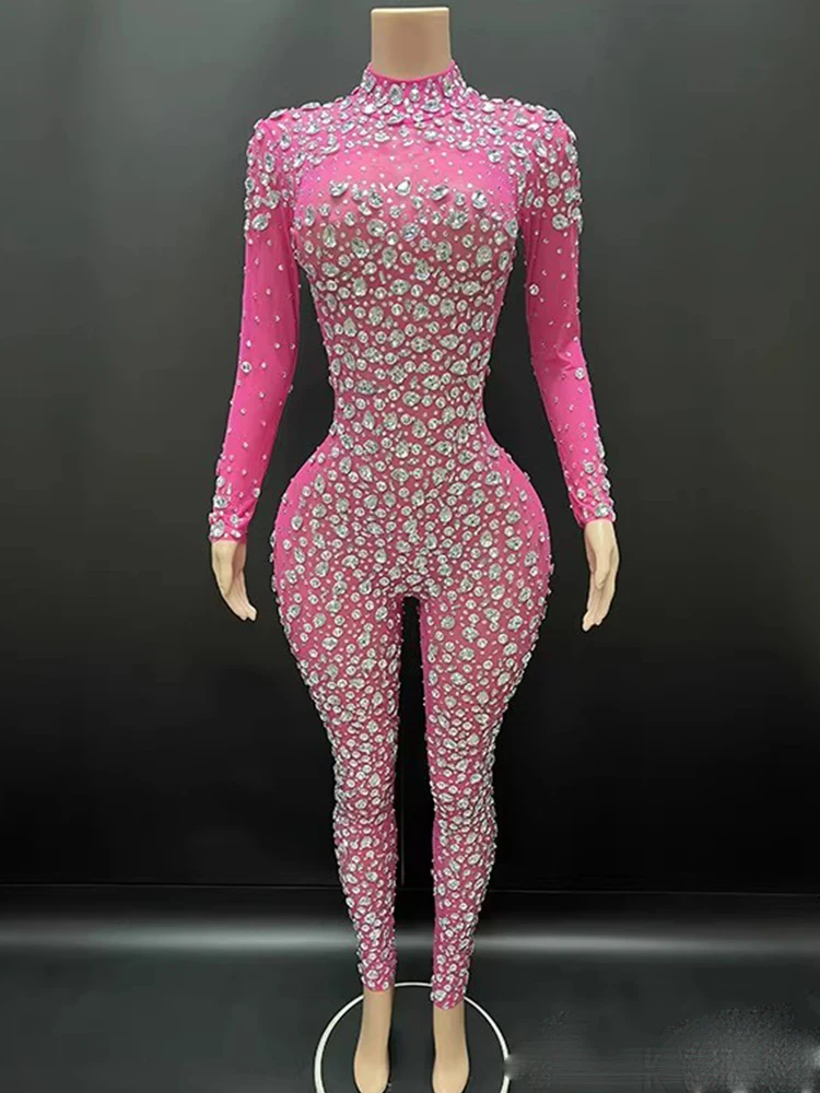 

High Quality Hot Stamping Sexy See Through Mesh Elastic Jumpsuit 2025 New Fashion Custom Women'S Clothing