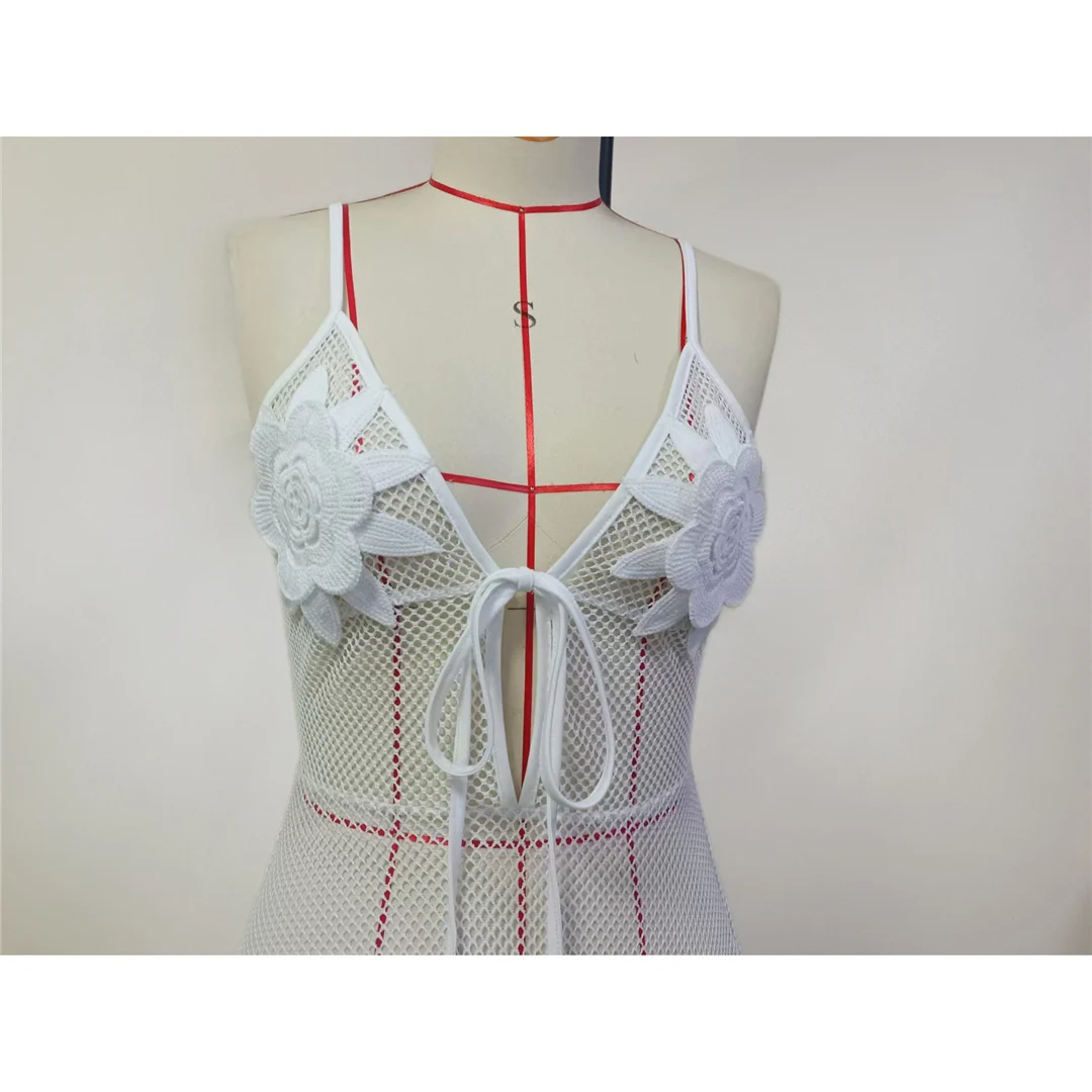 3D-Blumen, ausgehöhlte, geknotete, gehäkelte, gestrickte Tunika, Strand-Überwurf, Strandkleid, Strandbekleidung, Damenmode V6247 – Detail 11