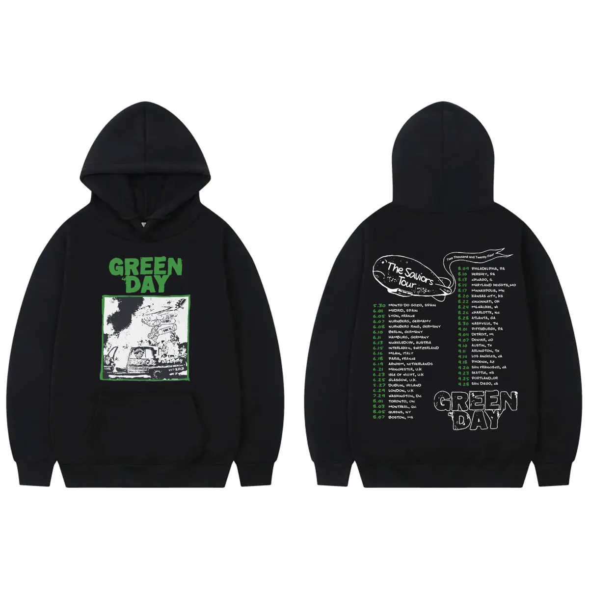 Green Day The Saviors Tour Hoodie Men's Women's Rock Hip Hop Clothing Pullovers Fashion Vintage Long Sleeve Hooded Sweatshirts