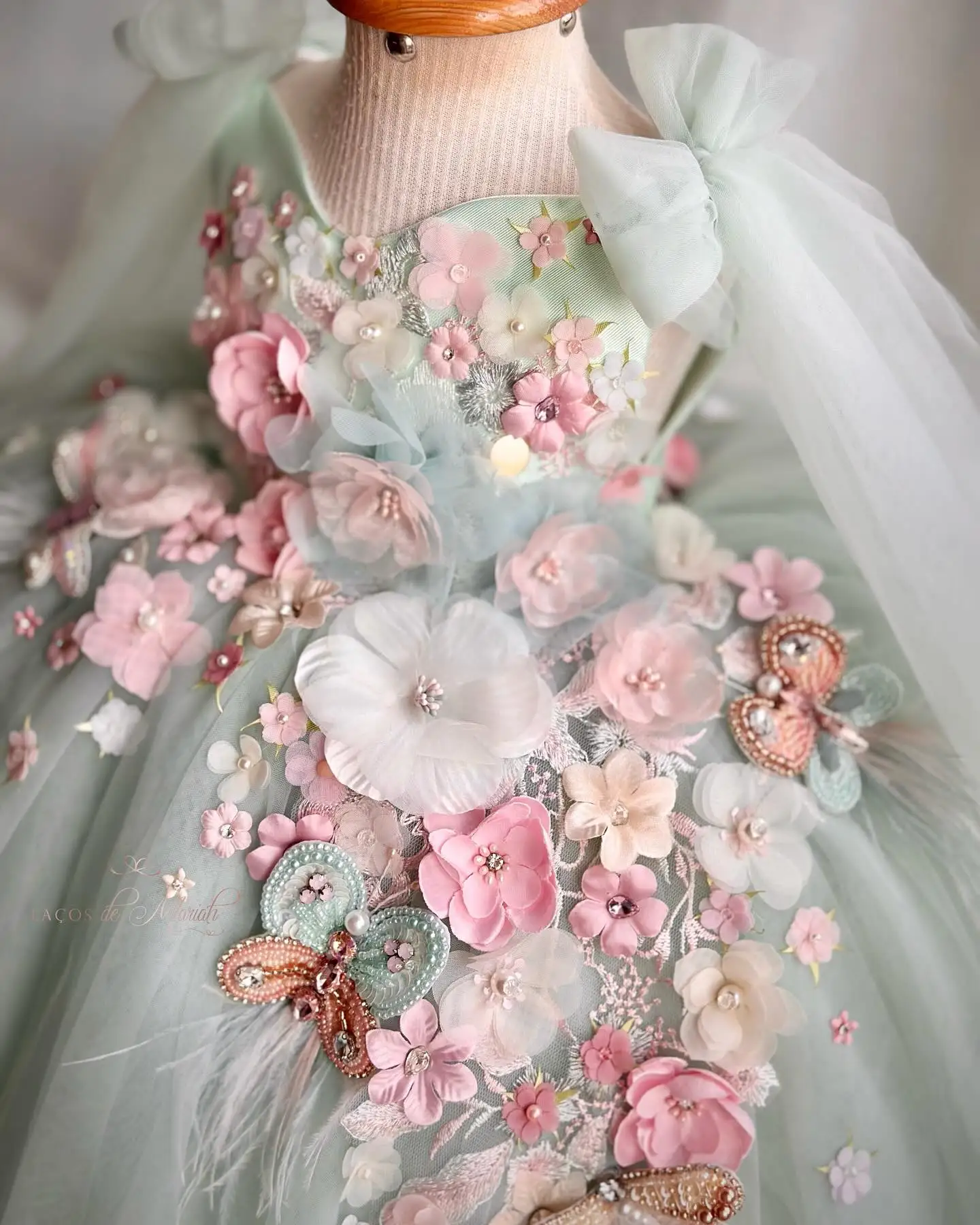 Light Green Flower Girl Dresses Toddler Girl's Birthday Gowns Customized Appliqued Baby Infant First Communion Dresses