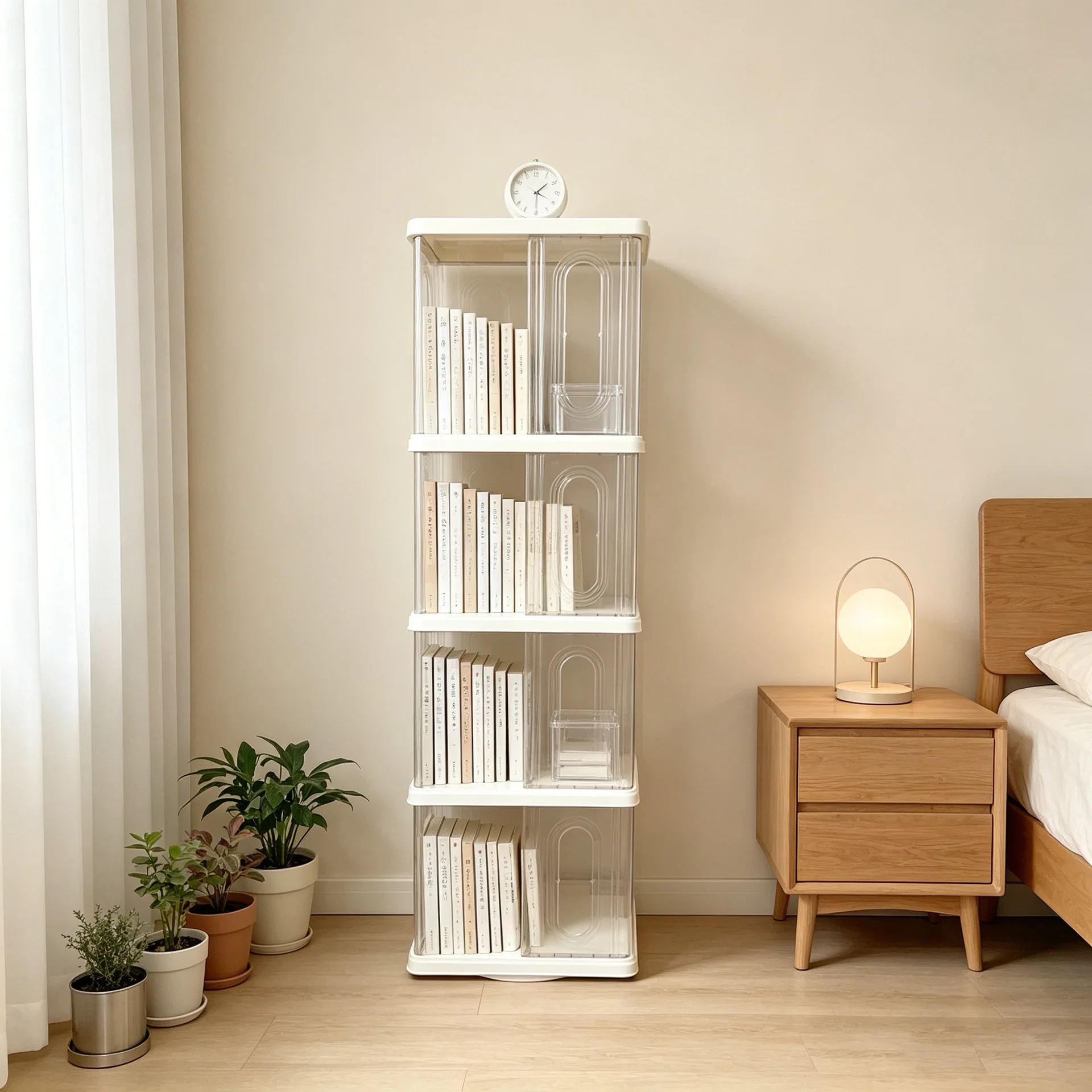 HYS Rotary Acrylic Bookshelf Home Floor-to-ceiling Bookcase Living Room Student Storage Multi-layer Shelf