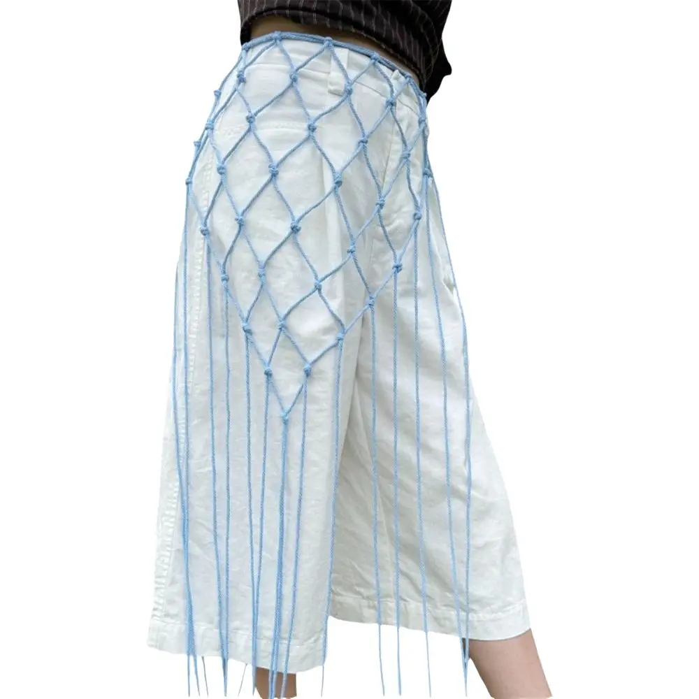 Bohemian Netted Fringe Waistband Decorative Tassel Ethnic Design Waist Wrap Handwoven Bikini Cover Up Women's Waist Accessory
