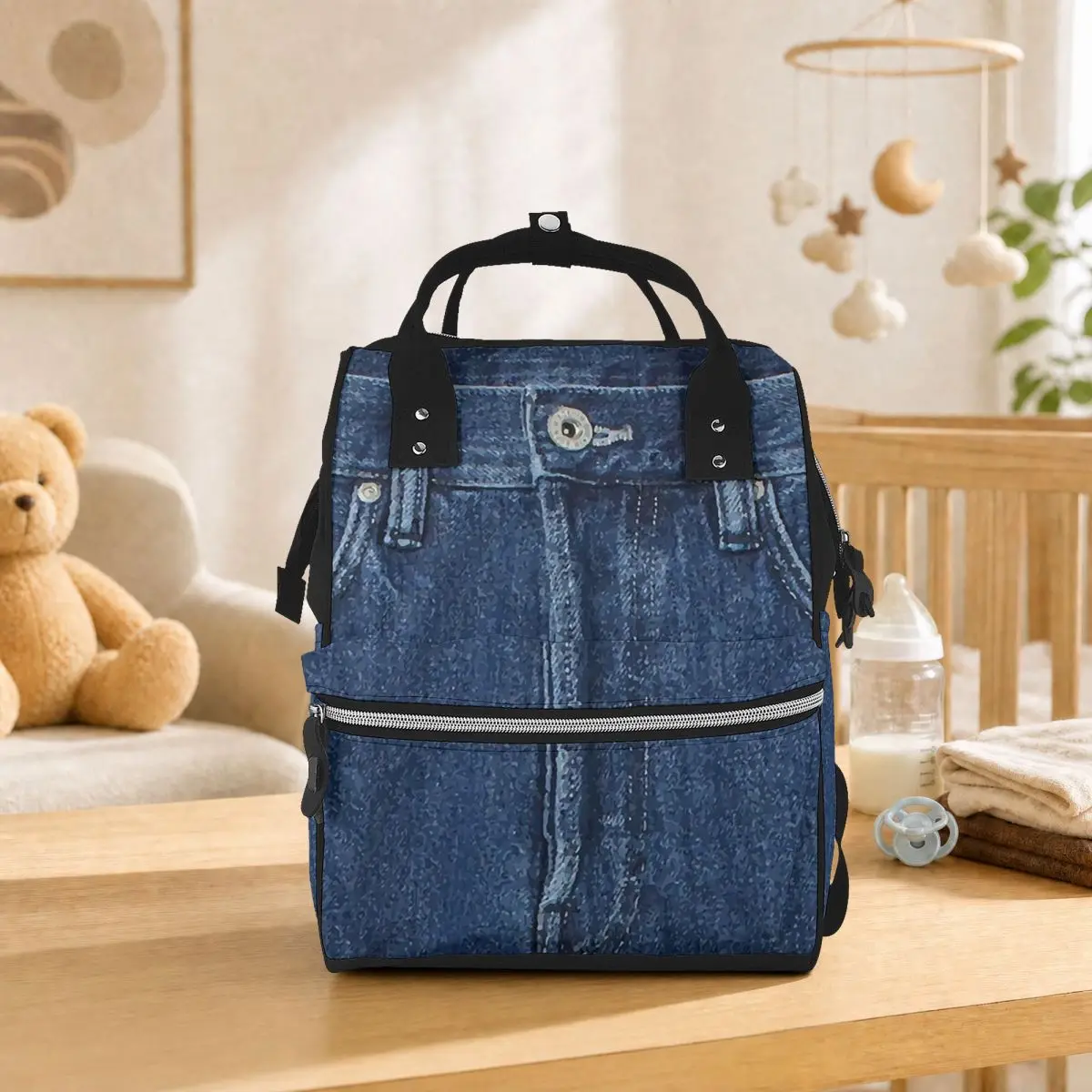 Blue Denim Classic Jeans Texture Student Backpack School Bag Hiking Travel Daypack for Men Women Bookbag Shoulder Bags