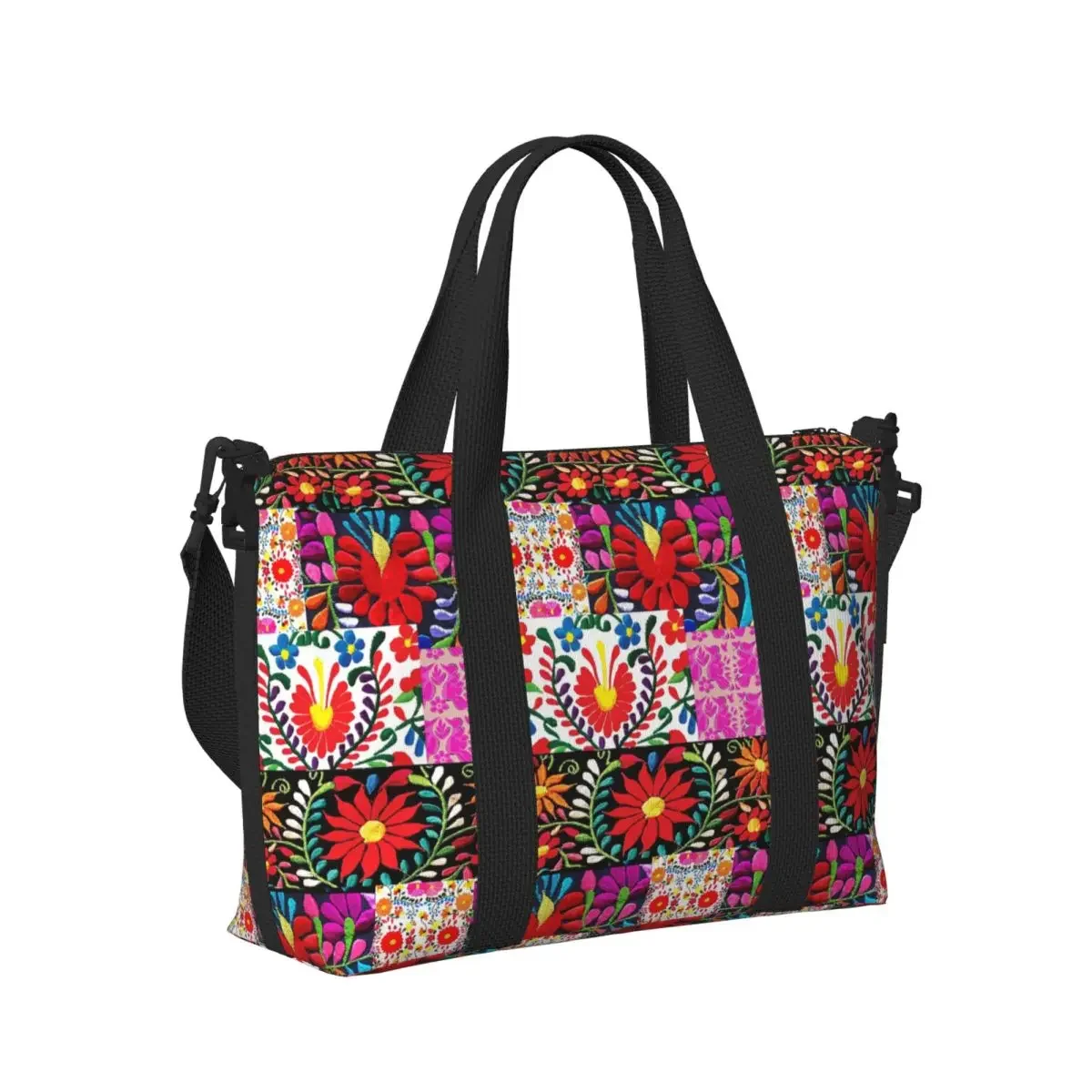 

Mexico Mexican Embroidered Flower Colorful Beach Travel Bag Large Capacity Tote Bags for Gym Yoga Shopping Duffle Shoulder Bag