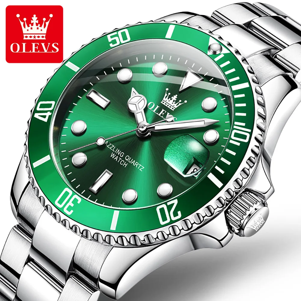 OLEVS-Montre à Quartz de Luxe en Acier Inoxydable pour Homme et Femme, Montre-Bracelet Amoureux, Série Green Water mesurost, Top Original, Couple